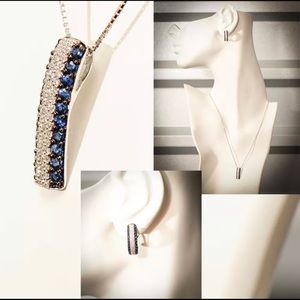 18K W/Gold Dia & Blue Topaz Earrings, Pend, & Neck